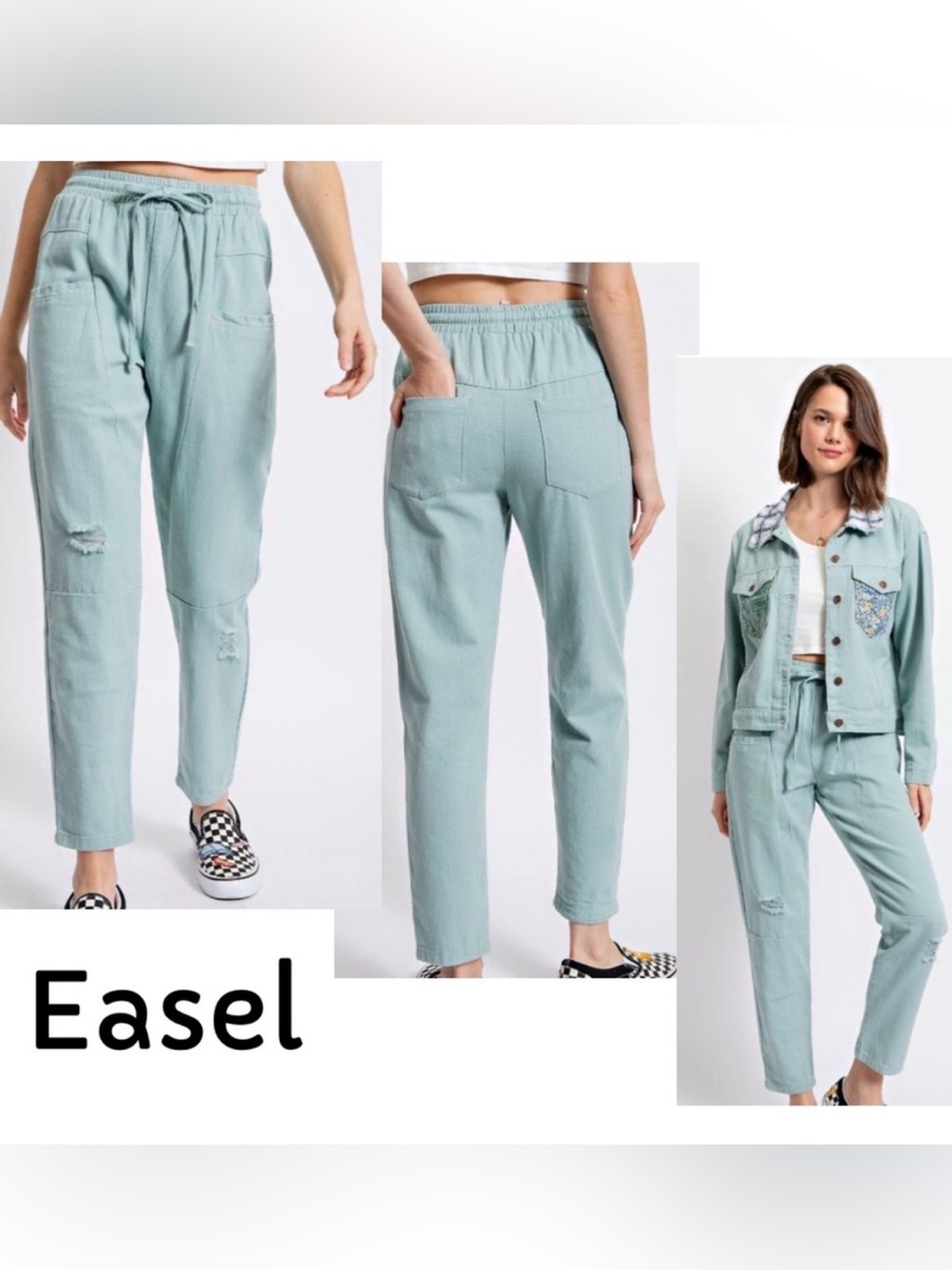 Easel EB50159 - Sz Medium - Washed Twill Pants - Sage Blue  NWT